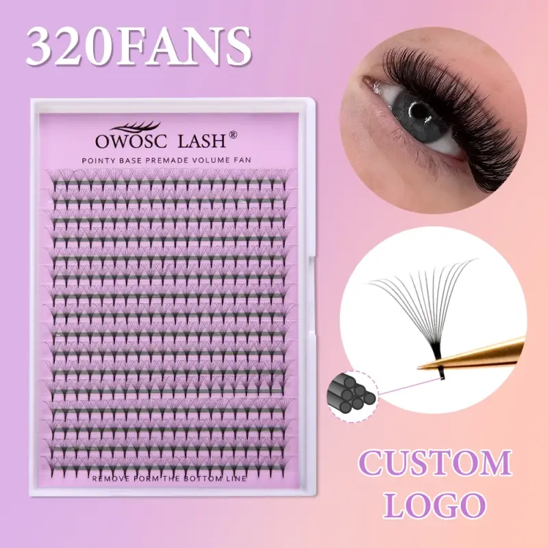 320 Fans Pointy Base Premade Volume Fans Medium Stem Sharp Thin Pre Made Russian Volume Fan Eyelash Extensions Custom Logo