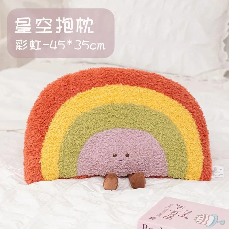Soft Starry Sky Pillow Cute Rainbow Moon Star Plush Pillow Creative Sun Cloud Pillow Cushion Sleep Companion Pillow Home Decor