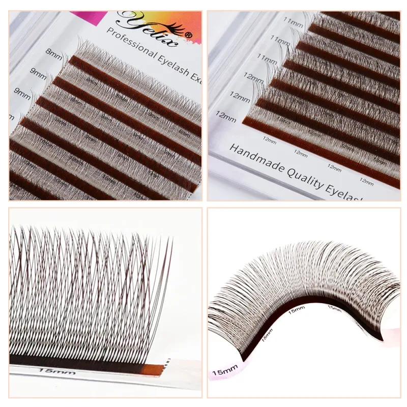 Yelix brown 2d y pré-fabricados cílios de ponta única extensões de chicote natural grosso macio sem raiz solta fácil fã salão de beleza chicote cilios y