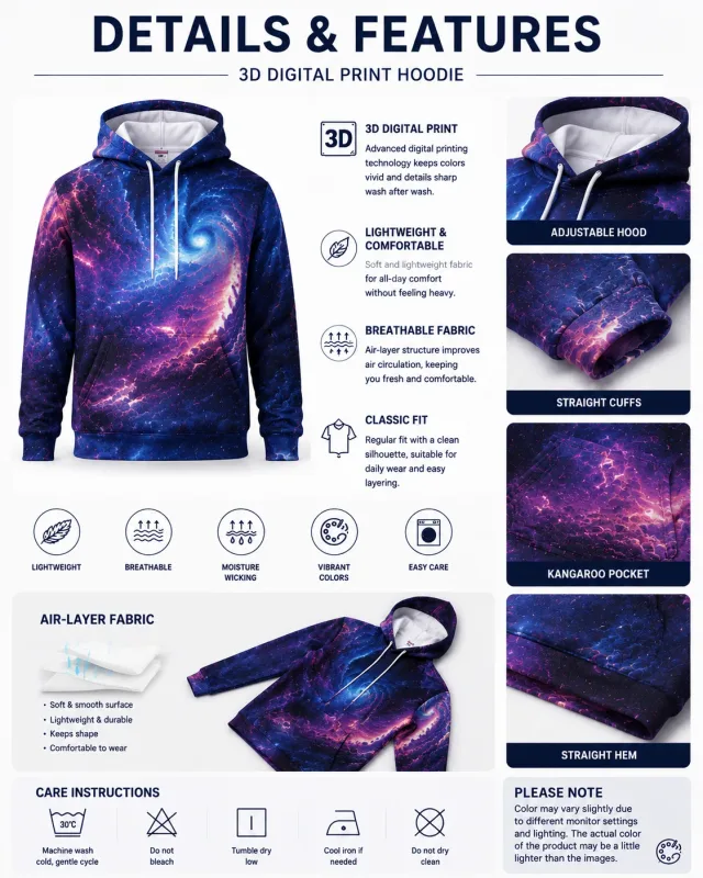 Men's Eagle 3D Printed Hoodie, Lightning Storm Eagle Graphic Sweatshirt, All Over Print Long Sleeve Pullover Streetwear — image 5