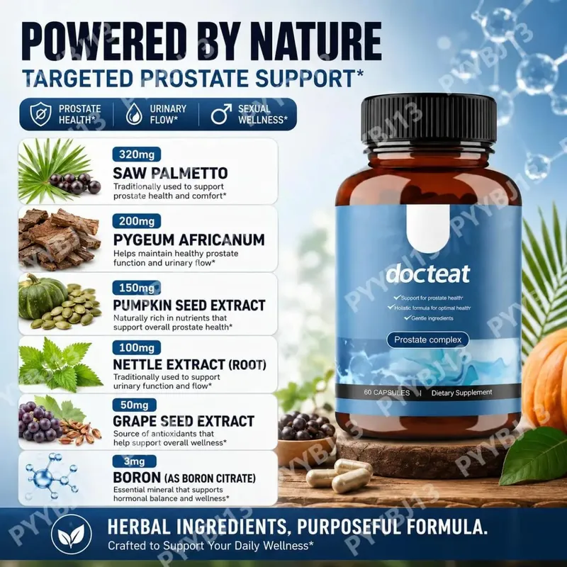 Docteat Prostate Complex Capsules apoia a saúde da próstata e o fluxo de urina com Herbal Saw Palmetto e Pygeum 60 cápsulas