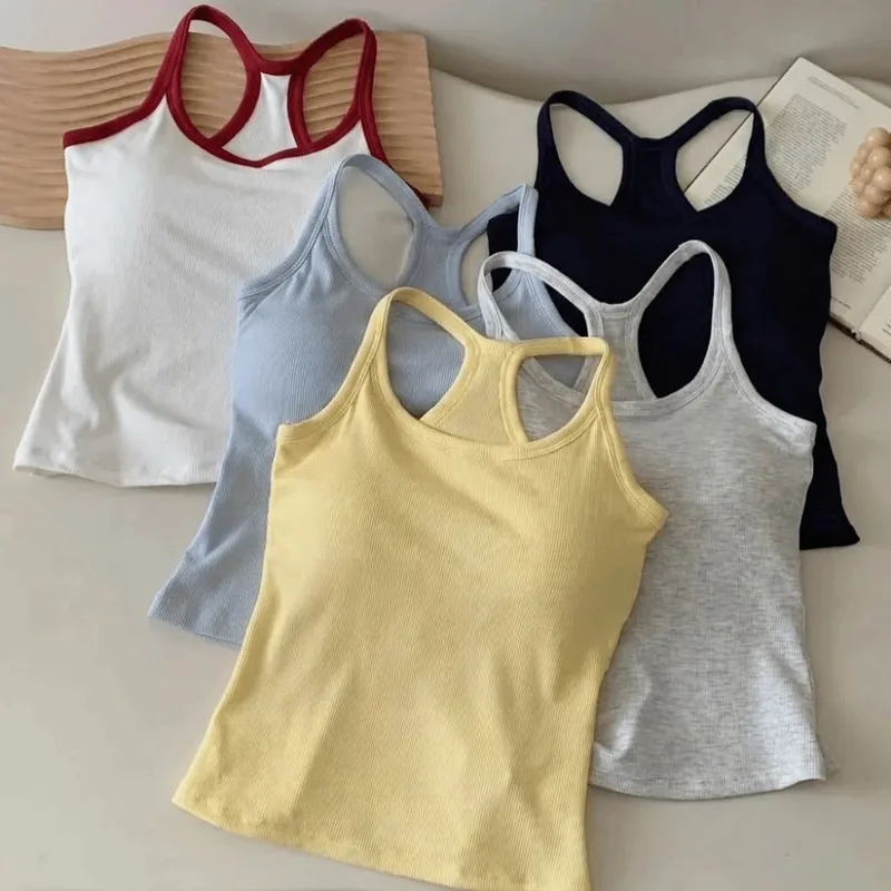 Alças de ombro largas colete oco confortável em forma de h costas peito pequeno camisola design fino elástico fino regata