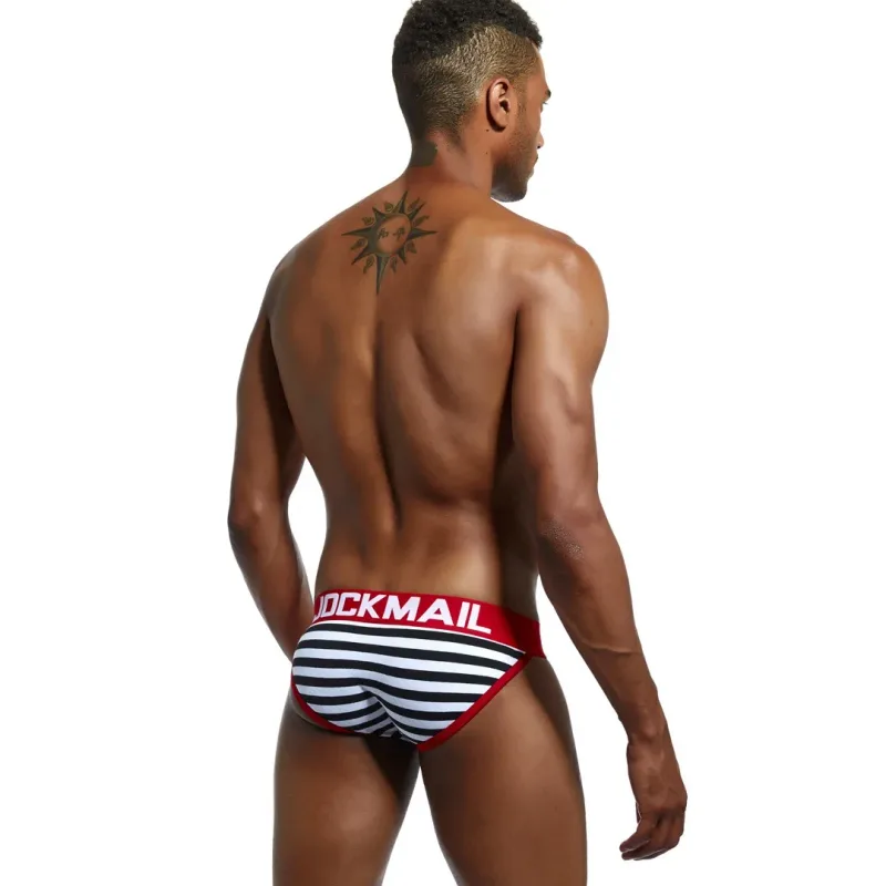 Jockmail Cotton Men's High-Cut Briefs, Striped Underwear for Men, Soft and Comfortable, Gay Cueca