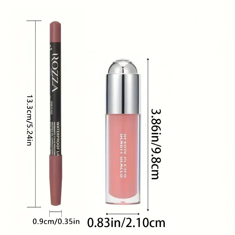 2 unidades conjunto de brilho labial delineador labial de longa duração natural nude brilho labial à prova d'água óleo labial — image 5