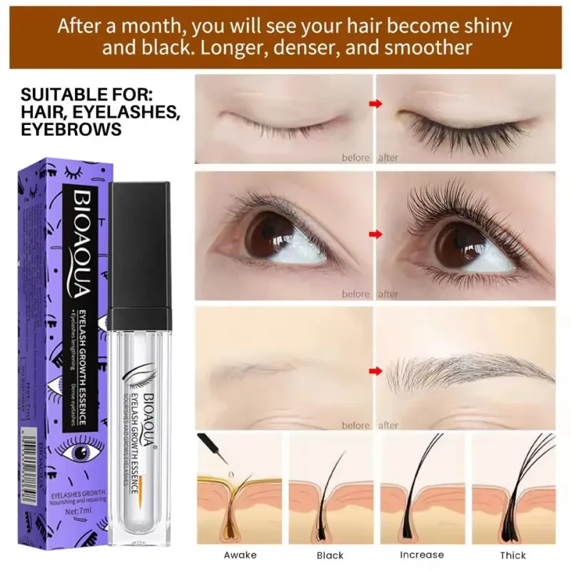 Soro de crescimento rápido de cílios, 7 dias, potencializador natural de cílios, mais longo, mais grosso, curvador, tratamento de cílios, produtos de cuidados com os olhos, maquiagem