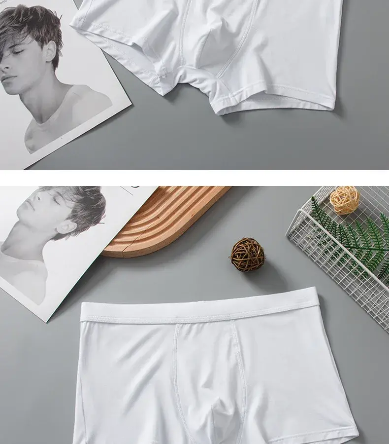3 Pieces Lot Bamboo Fiber White Underwear Men Breathable Solid Boxer Shorts Soft Sexy Panties Sets Male Interior Clothing XXXL