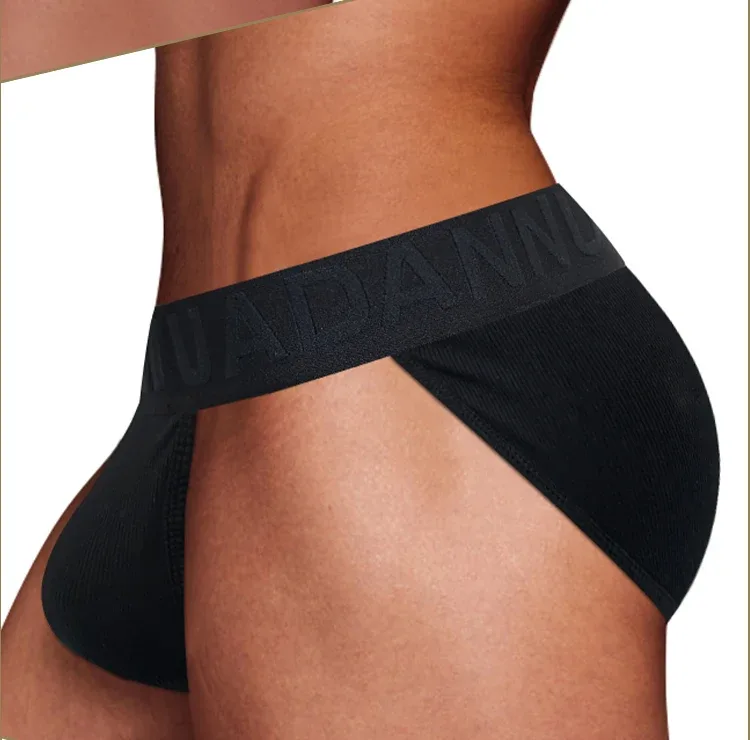 Cueca convexa de algodão com nervuras, confortável para a pele, sensação nua, letra em relevo, cintura larga, roupa íntima de ajuste fino