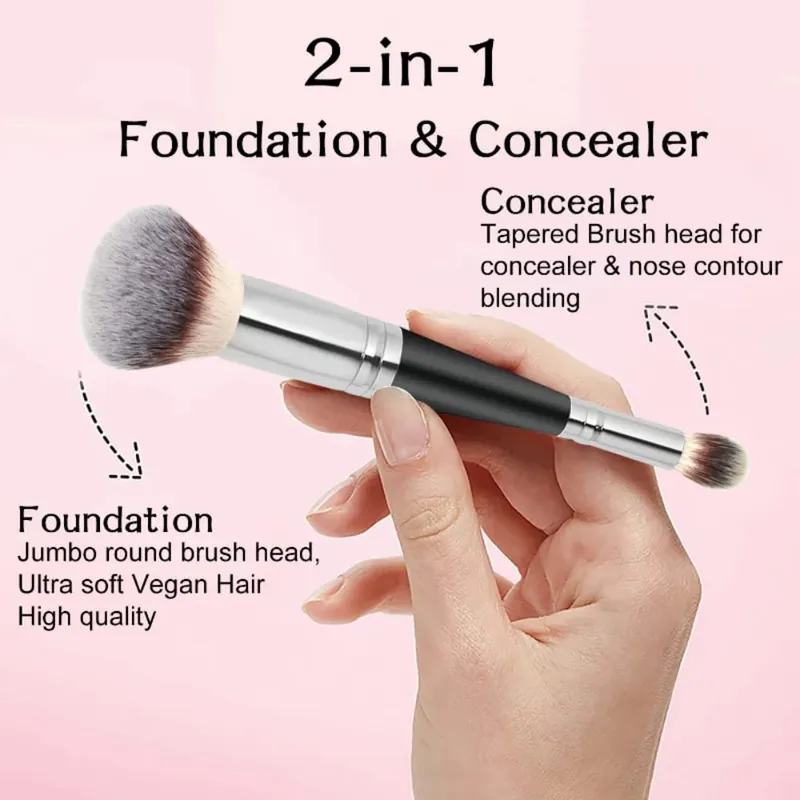 Pincéis de maquiagem profissional de cabeça dupla 2 em 1, pincel de base, corretivo, iluminador, pó, blush, ferramentas de maquiagem de beleza