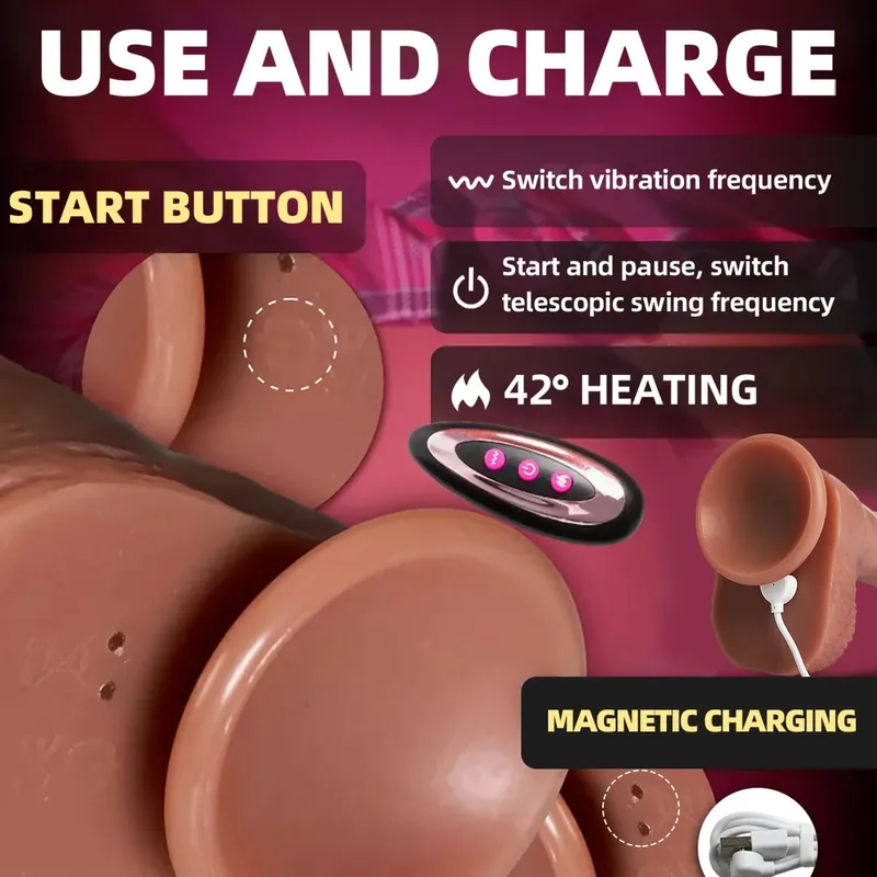 Vibrador vibrador grosso para mulheres vibradores realistas pênis controle remoto empurrando vibradores aquecidos brinquedos sexuais anal g ponto estimuladores