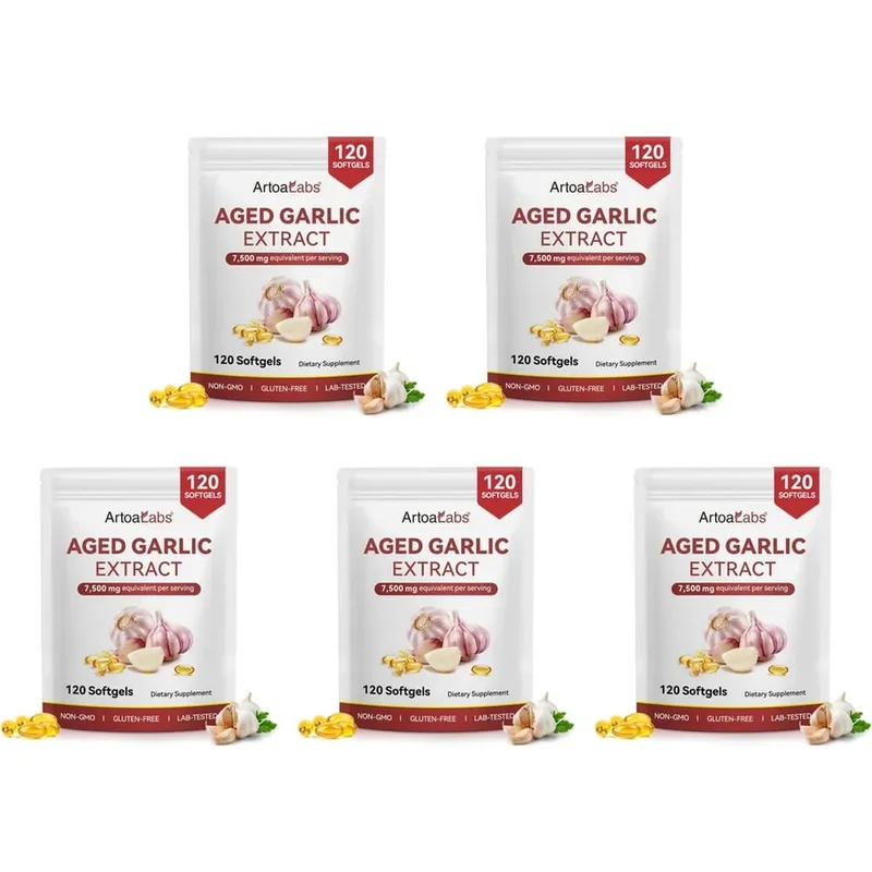 Cápsulas softgel de extrato de alho envelhecido equivalente a 7500 mg por porção para circulação e função cardíaca, antioxidante e suporte imunológico 120Ct — image 11