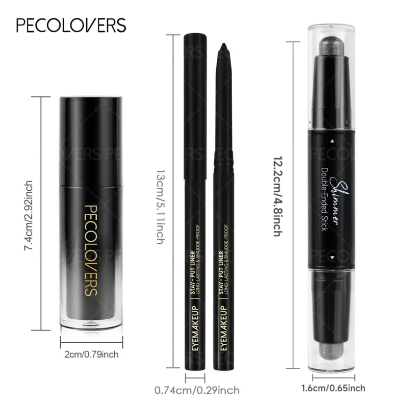 Conjunto de maquiagem série preta 3 tamanhos, batom fosco à prova d'água, delineador preto à prova d'água, caneta de sombra perfeita para o dia das bruxas