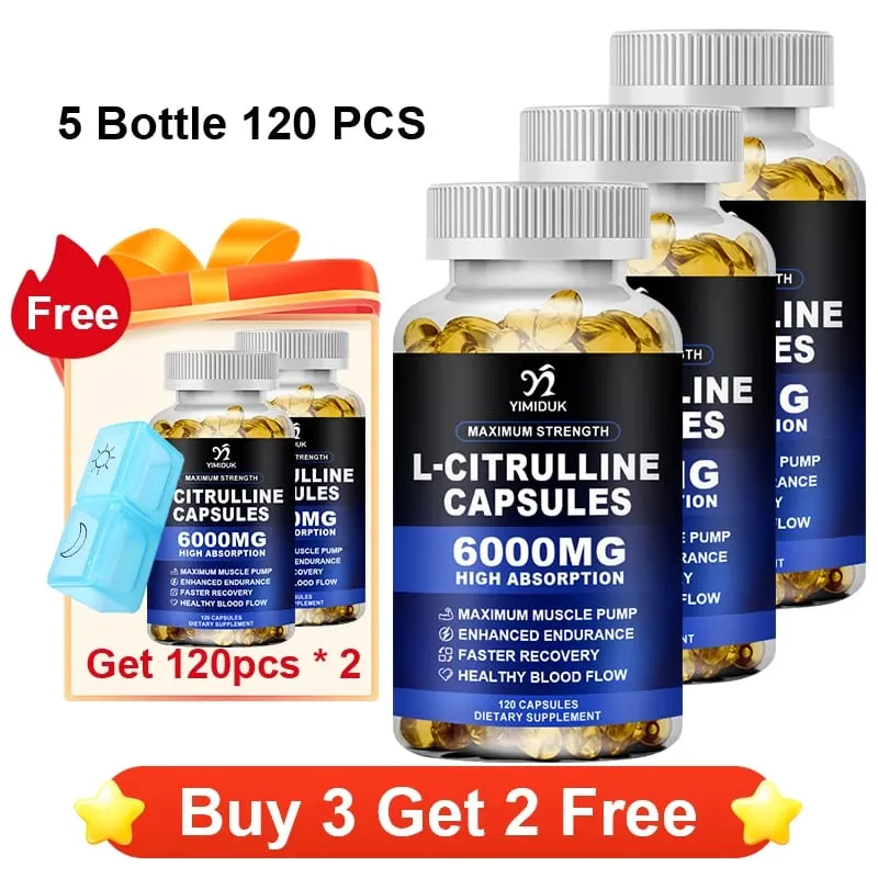 Cápsulas puras de L-Citrulina apoiam a circulação de energia, vitalidade, prolongam o treino, resistência e exercício, recuperação muscular