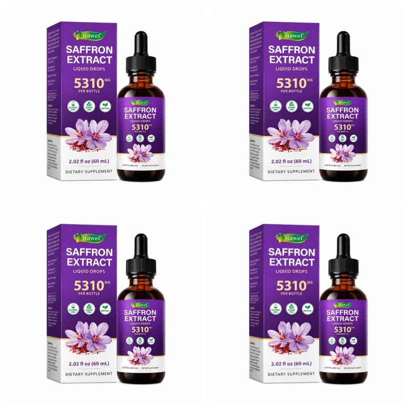 Gotas líquidas de extrato de açafrão 117mg por porção para antioxidante, humor equilibrado, sono saudável e suporte de conforto pré-menstrual 60ML