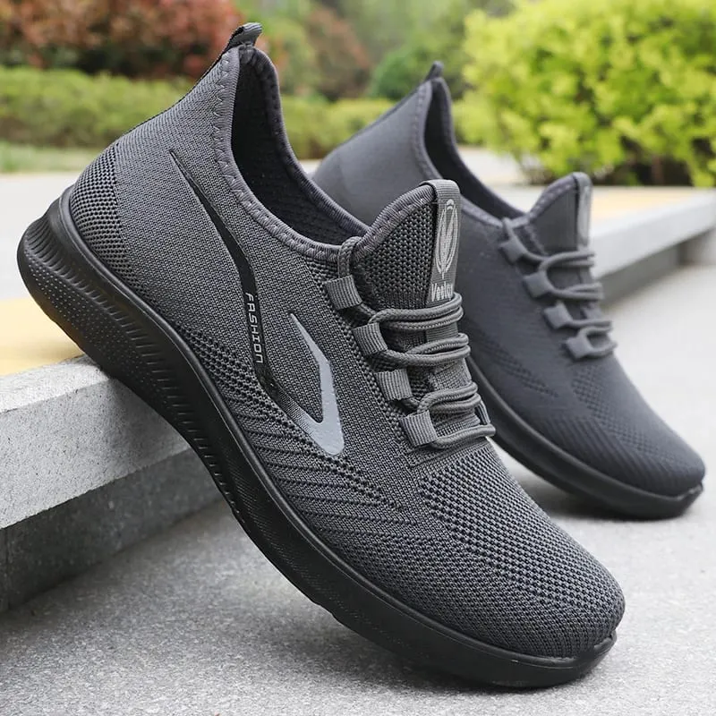 Tênis de corrida masculino de malha sólida e elegante – leve, respirável e antiderrapante – calçado esportivo perfeito para atividades ao ar livre