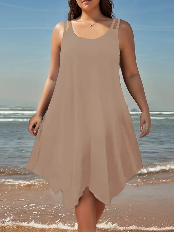 Large women's solid color asymmetrical hem camisole dress