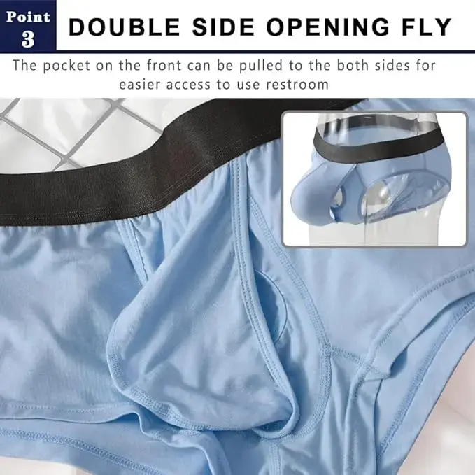 Cueca boxer masculina de fibra de bambu, bolsa com mosca, frente aberta, respirável, roupa íntima, bolsa separada, bolsa dupla, cueca