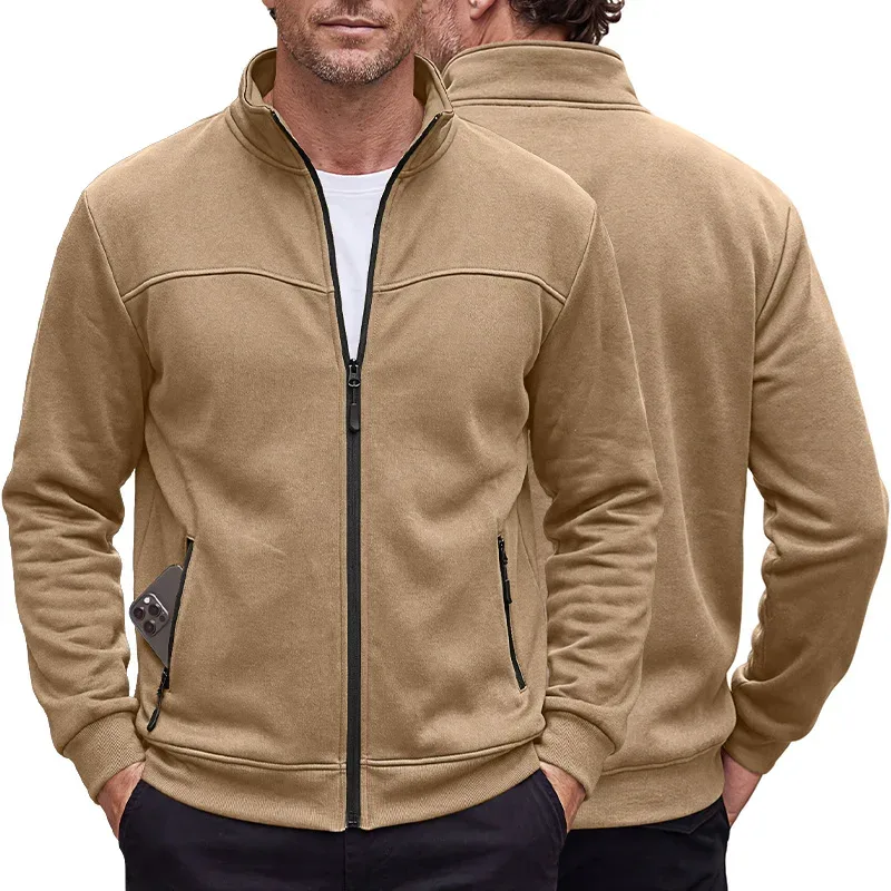 Four Seasons men's full-zip soft-shell jacket with stand-up collar, side pockets, long sleeves and relaxed casual style