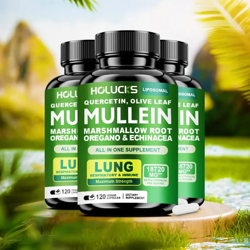 Cápsulas de extrato de folha de verbasco premium com expectorante de suporte de vitamina C, acalma as vias aéreas e reduz a irritação, saúde pulmonar