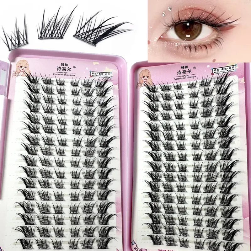 32Rows Fox Eye Manga Cluster Lashes Cat Eye Lashes Individual Lashes Natural Look DIY Eyelash Extension Volume Lash Clusters