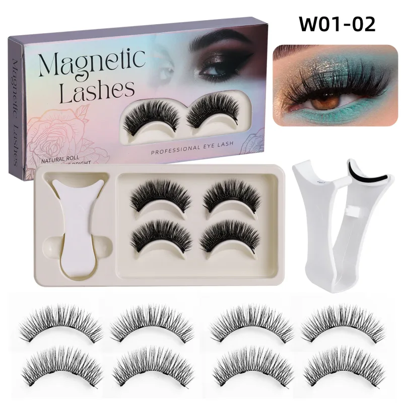 2Pairs Magnetic Eyelashes 3D Natural False Eyelash Reusable Easy Wear Eye Makeup Set Gluee-free Lashes