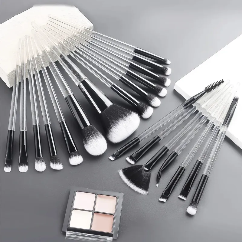37PCS Conjunto de ferramentas de maquiagem 20 pincéis + esponjas Puffs Ferramenta de limpeza modelador de cílios para rosto inteiro