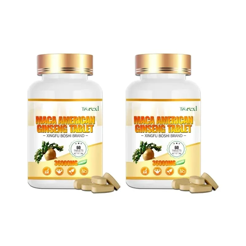 Pó orgânico de raiz de maca com suplemento de extrato de ginseng para saúde de homens e mulheres - pílulas veganas para melhorar a potência
