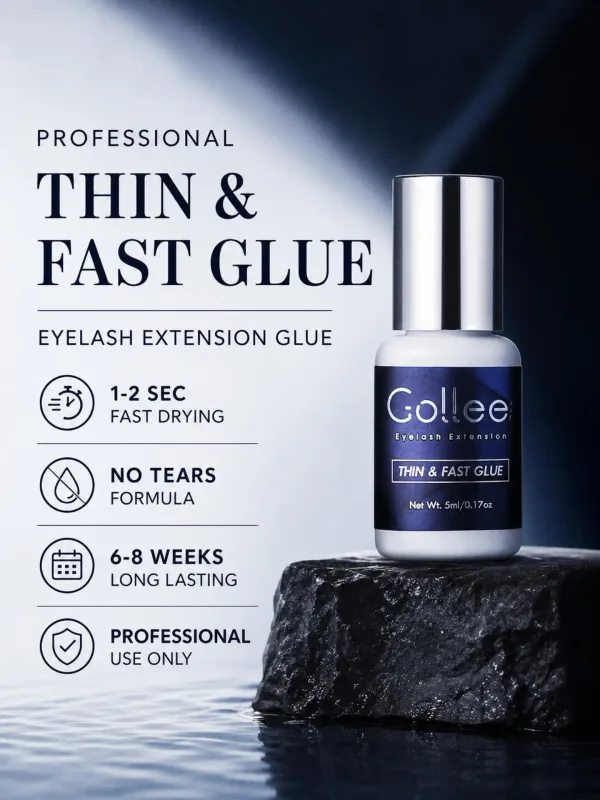 Gollee kit de cola para extensão de cílios, primer 3 em 1, cola fina de secagem rápida, 5ml, 15ml, primer, 200 peças, lenços umedecidos, conjunto de salão de tecnologia
