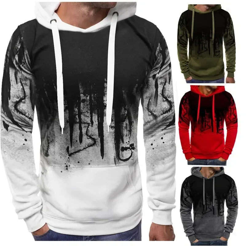 Gradiente impressão pulôver masculino moletom com capuz primavera outono diário fitness esportiva moda casual hoodies roupas soltas