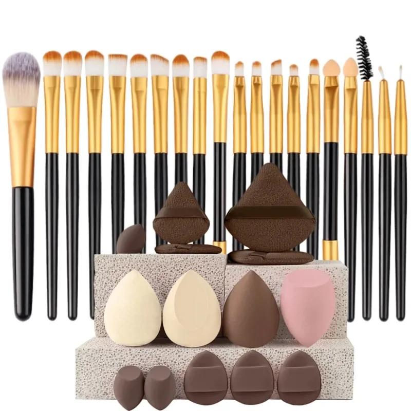 Conjunto de pincéis de maquiagem macio, 20 peças, base cosmética, pó, sombra, kabuki, pincel de maquiagem, ferramenta de beleza, esponja de maquiagem