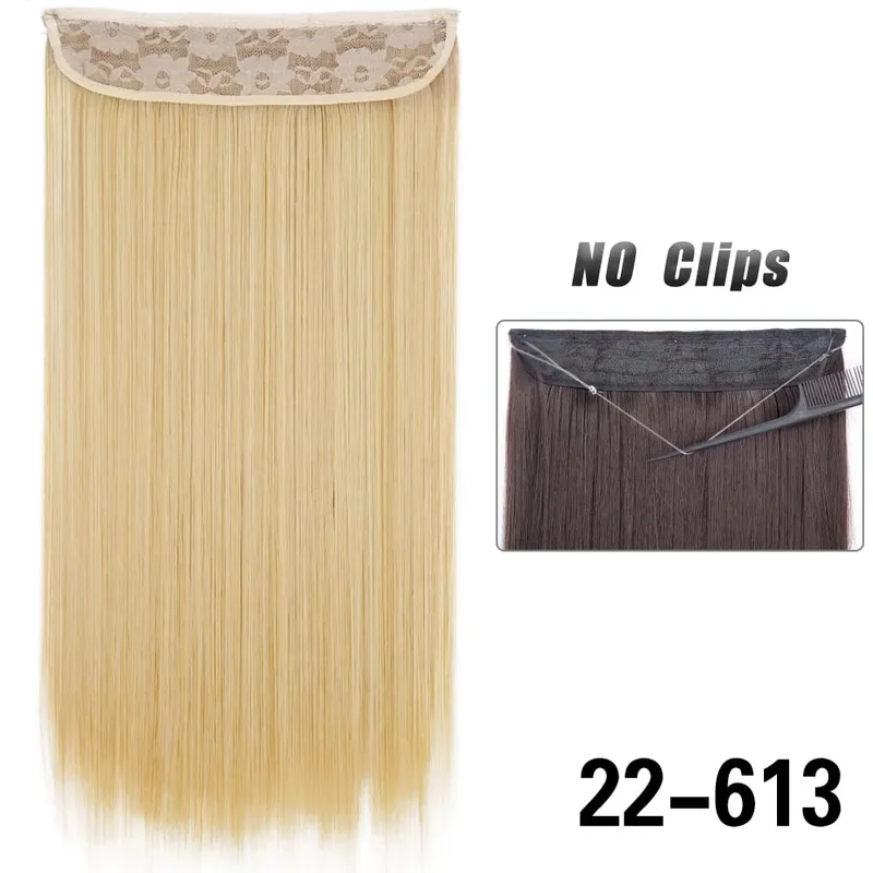 Sem clipes extensões de cabelo fio invisível longo em linha reta sintético falso pedaço de cabelo 80cm preto marrom loiro penteado