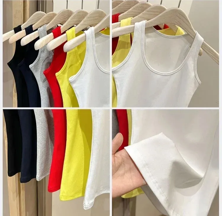 New Korean Style U-Neck Sleeveless Strap Tank Tops Slimming Base Layer Top Fashion Minimalist Design Summer Female Solid Camis