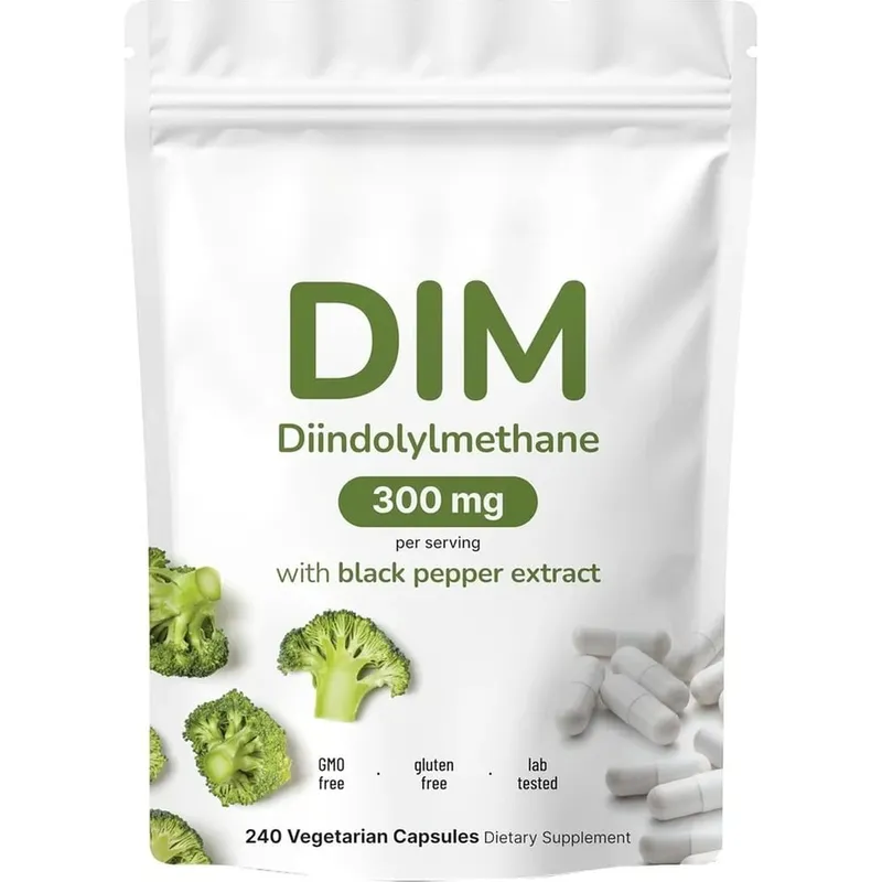 DIM Diindolilmetano Cápsulas Vegetarianas com Extrato de Pimenta Preta Sem OGM Sem Glúten 240 Cápsulas
