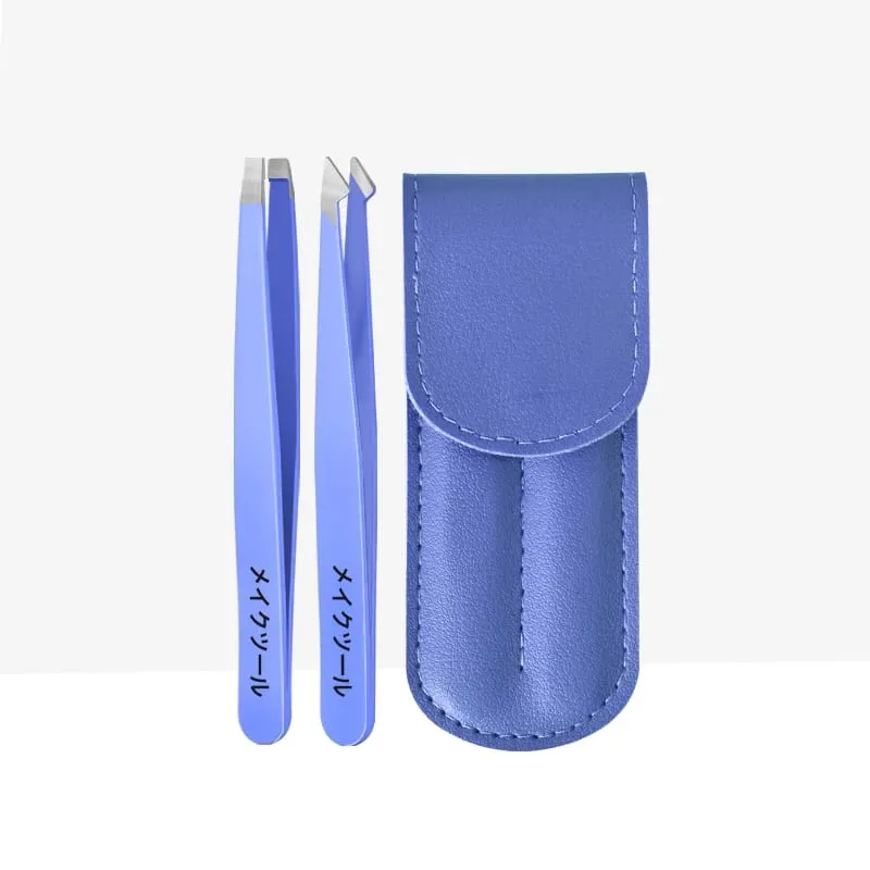 Conjunto de pinças profissionais com estojo de armazenamento, 2 peças, perfeito para remover lascas de pelos faciais e pelos encravados, clipe de sobrancelha