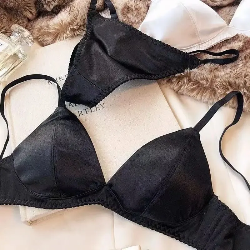 French Triangle Cup Bra Comfortable Underwired Small Chest Sexy Top Support Anti-Sag Comfortable Fabric Thin Glossy Bra — image 5