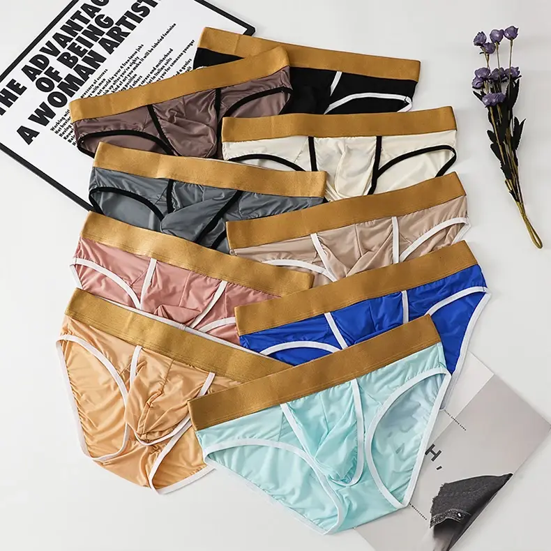 Open Front Pouch Briefs Mens Ice Silk Youth Low Waist Bullet Separation Scrotum Support Panties Breathable Thin Underwear