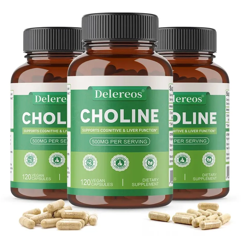 Choline 500mg - High Potency Choline Supplements Supports Cognitive Performance & Liver Function Vegan Capsules Non-GMO