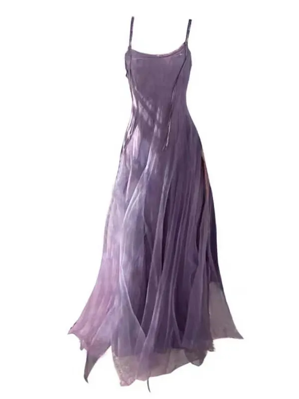 Vestido de malha roxa com efeito emagrecedor na altura do tornozelo com alça para mulheres plus size que esconde a barriga Vestido evasê estilo coreano...