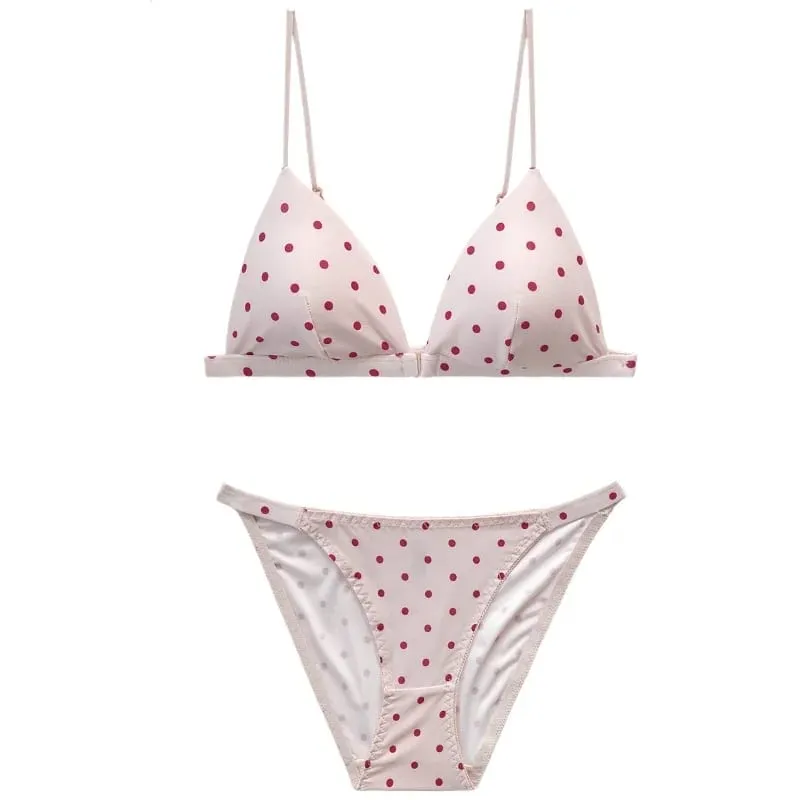 Sutiã sem fio feminino retro bolinhas triângulo copo conjunto bralette fechamento frontal estilo biquíni conforto push up elegante conjunto de roupa interior