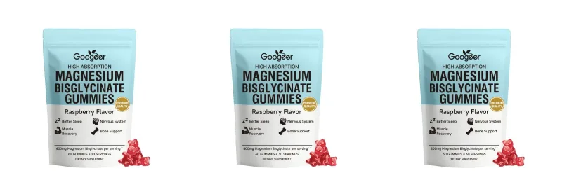 Gomas de bisglicinato de magnésio 400mg Sabor de framboesa apoia a saúde óssea e a função muscular Suplemento dietético para adultos Contagem de 60