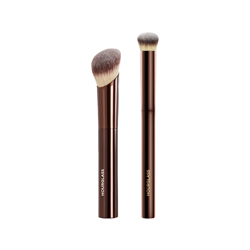 Conjunto de pincéis de maquiagem ambiente ampulheta, 2 peças, base de brilho macio, corretivo, kit de pincéis de maquiagem para acabamento perfeito
