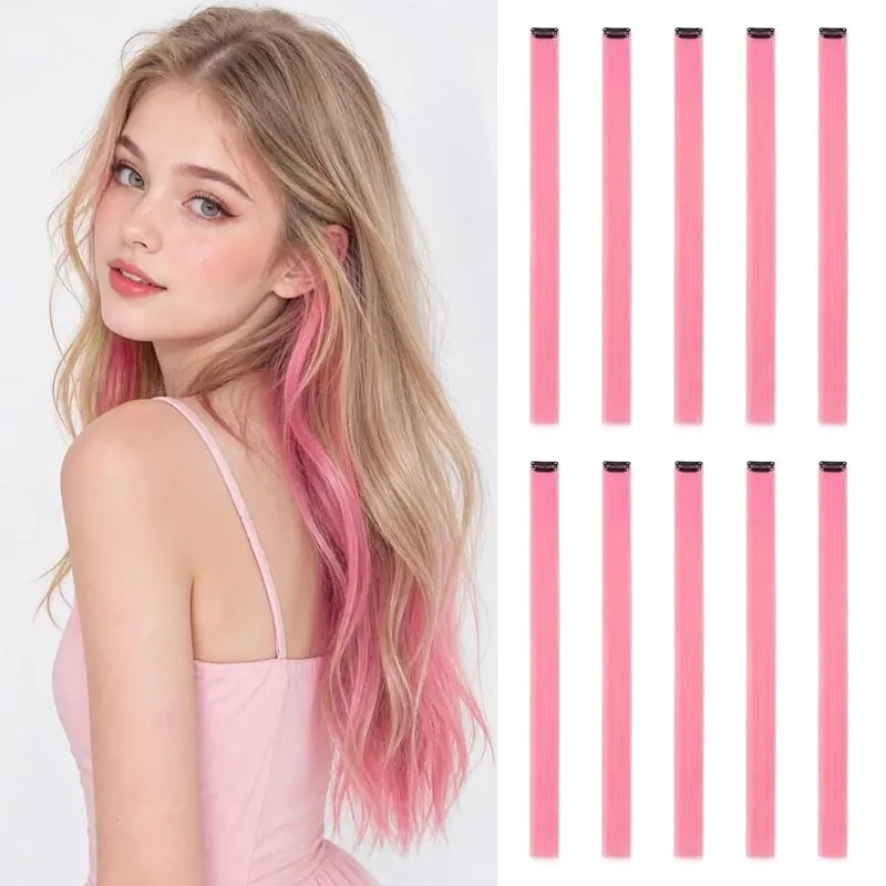 10 pçs 24 Polegada destaque colorido único clip-in extensões de cabelo sintético peças para halloween cosplay festa de aniversário — image 2