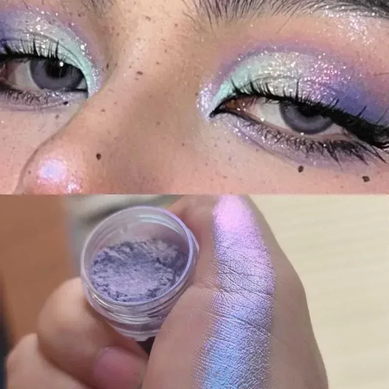 Glitter sombra em pó de longa duração cromo camaleão holográfico sombra em pó pigmento maquiagem dos olhos para mulheres cosméticos