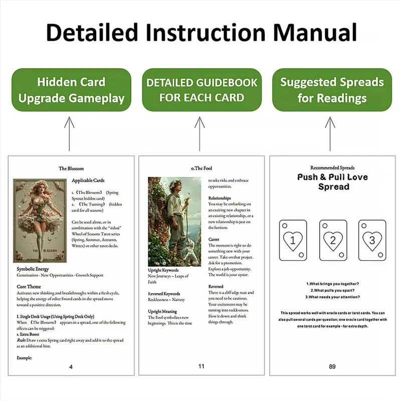 Cartas de tarô para iniciantes com guia Spring Sprout Tarot Deck 80 Oracle e cartas de tarô com borda de aprendizagem dourada