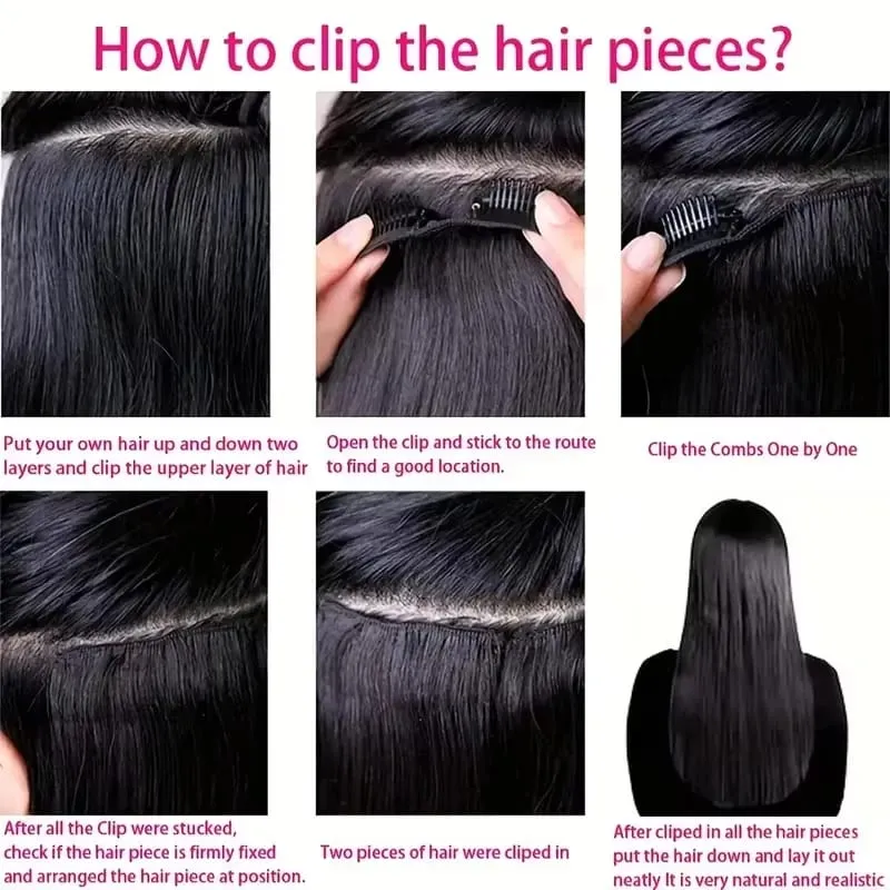 Invisible Seamless Clip Ins Bone Straight Human Hair Unprocessed Raw Hair PU Weft Extensions Full Head 7Pcs/Set Clip on Hair