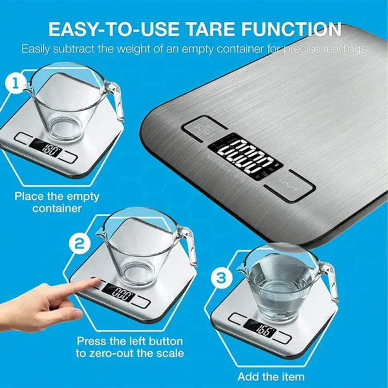 Balança digital de cozinha, 5kg/10kg, alimentos, multifuncional, aço inoxidável, display lcd, medição de gramas, onças, cozimento