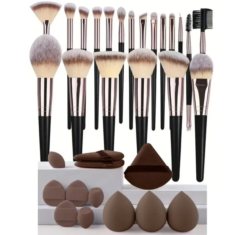 3-20 pçs pincéis de maquiagem conjunto sombra de olho fundação blush iluminador corretivo escova ferramenta de beleza feminina esponjas de polegar puffs