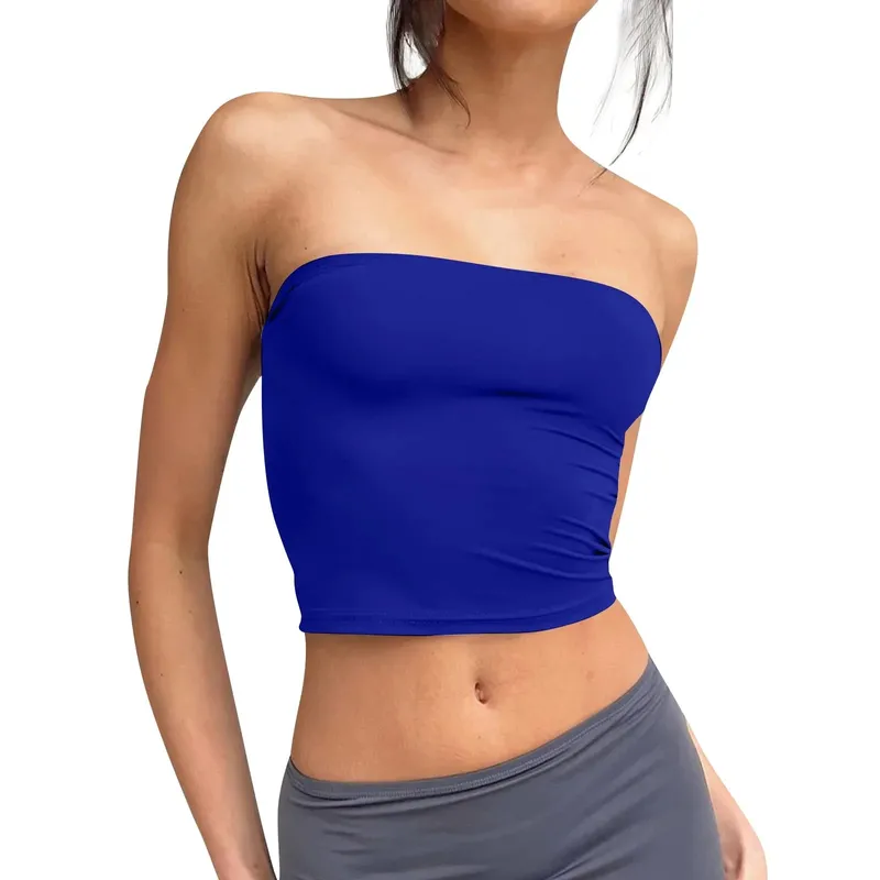 Top curto feminino sem alças, básico, sem costas, sem mangas, bandeau, fofo, sexy, tendência, moda de rua, clássico, sólido, tubo — image 2