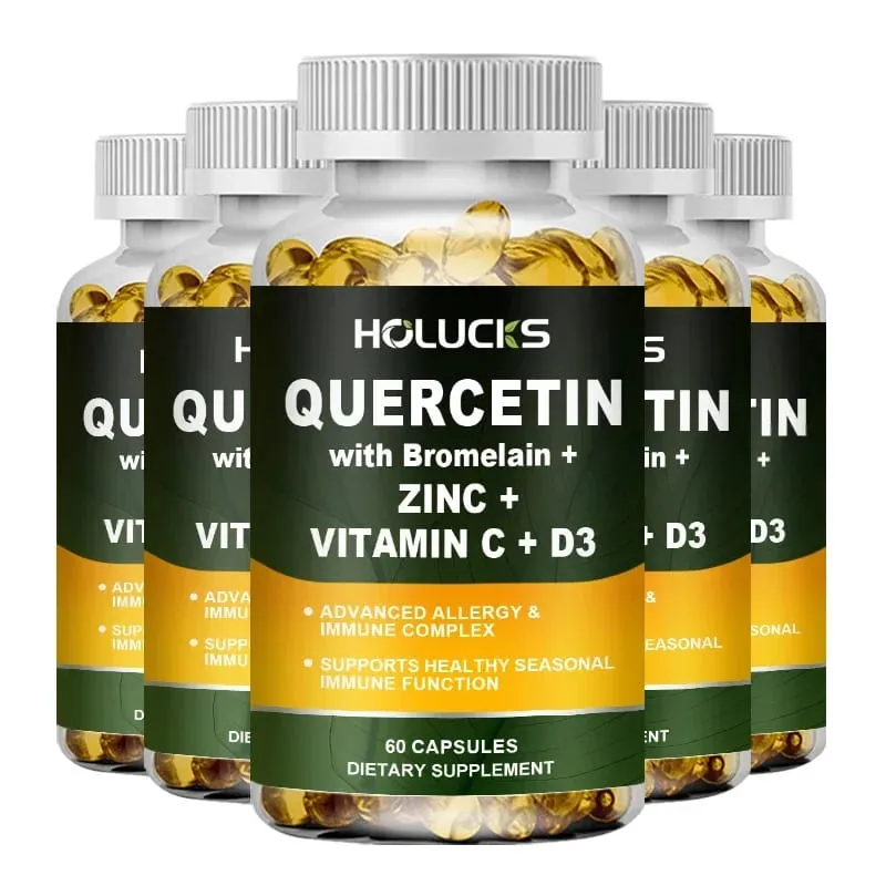 Suplemento avançado de quercetina vitamina C + D3 com bromelaína para imunidade, saúde da pele e ossos fortes, vitalidade geral vegana
