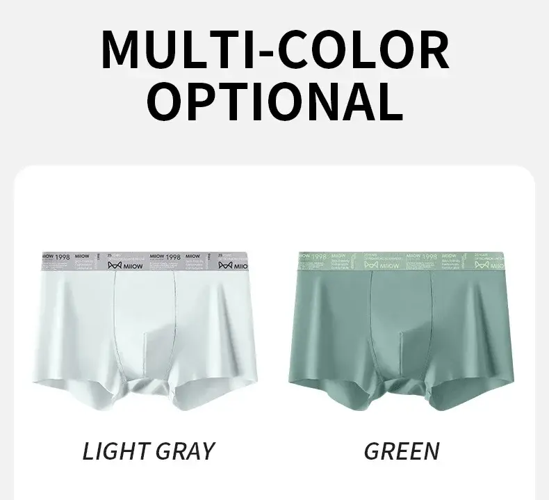 MiiOW 3Pcs Ice Silk Men Underwear Boxers Breathable Ultra-thin Mens Underpants Antibacterial Men's Panties Seamless Mens Boxers