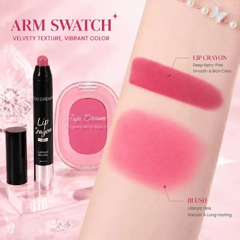 Lip Crayon And Flower Mist Blush Makeup Set Matte High Pigment Waterproof Long Lasting Natural Pink Face Makeup Kit